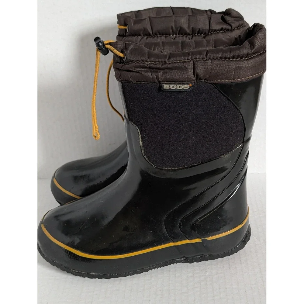 BOGS McKinley Kids Winter Snow Boots Black Yellow Size 2 Waterproof -30°